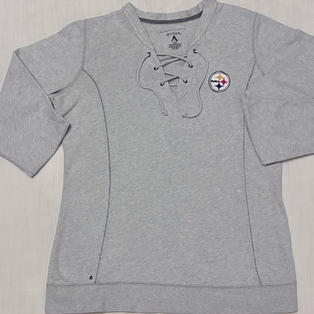 Woman's Antigua Pittsburgh Steelers V-Neck Drawstring Cotton Top Size XL